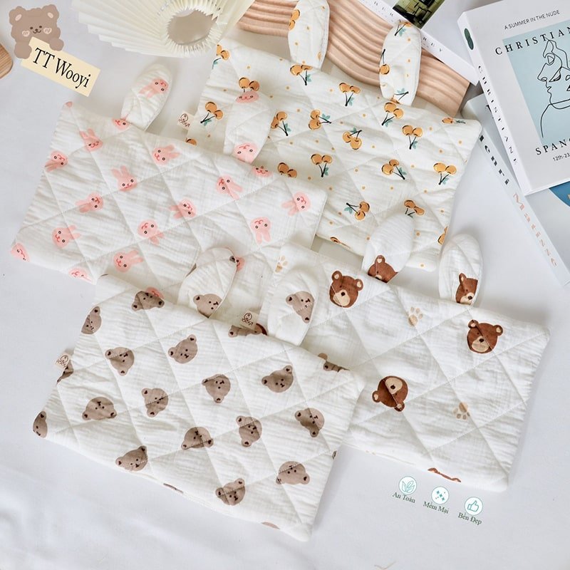 Gối sơ sinh muslin vải lưới tai thỏ -BG03