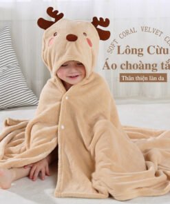 Áo choàng tắm cho bé lông cừu hình thú 70x140cm -BBE002