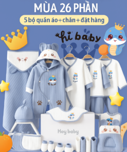 Hey Baby [Quà tặng] Set đồ sơ sinh 26 món Cotton cao cấp hoạt tiết rắn xanh xinh xắn cho bé