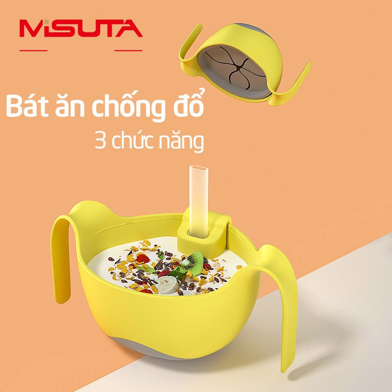Bát ăn dặm silicon 3 chức năng kèm ống hút Misuta-AD02