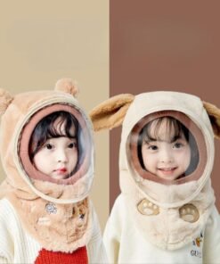 Mũ len lông cừu trùm đầu chống gió, kèm kính chống bụi giữ ấm cho bé -MU01
